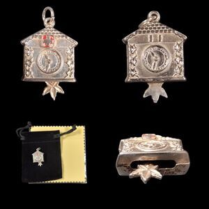 Vintage .925 Silver charm Medical Cannabis Leaf,  Cuckoo Clock 25mm X 16mm